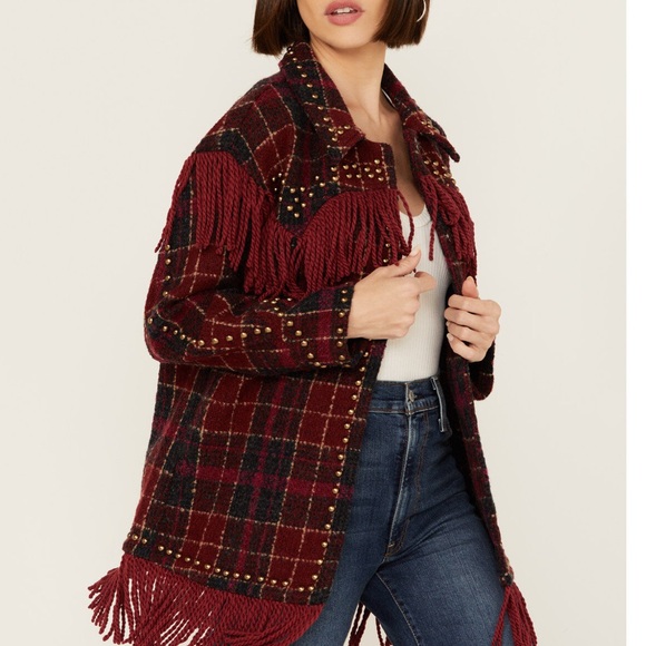 Plaid Fringe Jacket with Studded Details - Picture 6 of 8
